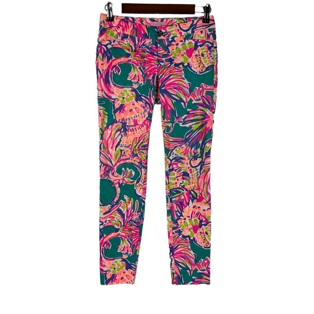 Lilly Pulitzer Kelly Skinny Ankle Pant Size 00 Agate Green Safari Sighted